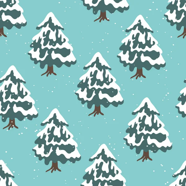 Modèle sans couture d'hiver avec arbre de Noël et flocons de neige sur fond de couleur. Illustration vectorielle pour tissu, papier peint textile, affiches, papier cadeau. Joyeux Noël et Nouvel An vecteur. — Image vectorielle