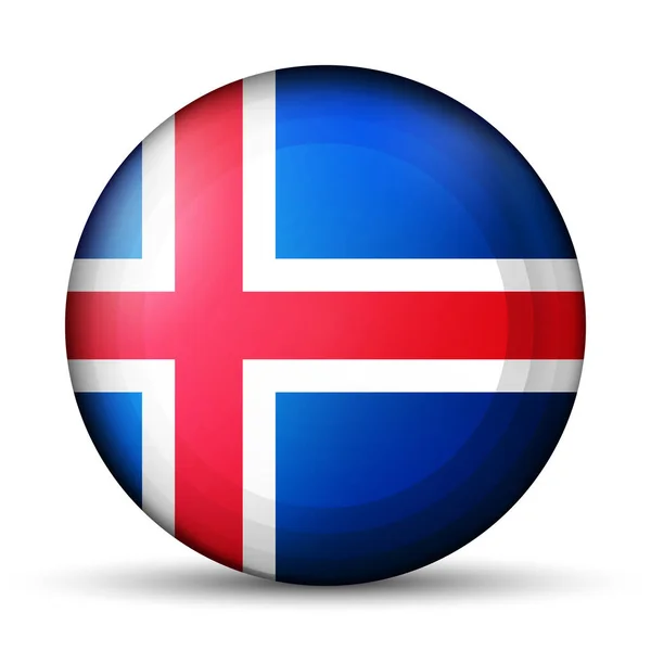 Szklana kula świetlna z flagą Islandii. Kula okrągła, ikona szablonu. Islandzki symbol narodowy Błyszcząca realistyczna piłka, 3D abstrakcyjna ilustracja wektorowa podkreślona na białym tle. Wielka bańka. — Wektor stockowy
