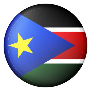Güney Sudan bayrağıyla birlikte cam ışıklı top. Yuvarlak küre, şablon simgesi. Sudan ulusal sembolü. Parlak gerçekçi top, beyaz arkaplanda işaretlenmiş üç boyutlu soyut vektör çizimi. Büyük kabarcık.