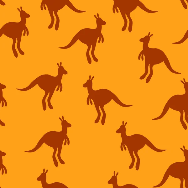 Vector flat illustration with silhouette kangaroo and baby kangaroo on fiery background. Seamless pattern on orange background. Design for card, poster, fabric, textile. Pray for Australia and animals — Stock Vector