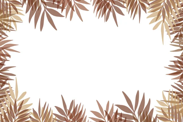 Moldura floral com galhos exóticos coloridos sobre fundo branco. Borda ornada com folhas trópicas. Ilustração de estoque vetorial para papel de parede, cartazes, cartão. Estilo Doodle. Espaço de cópia. — Vetor de Stock