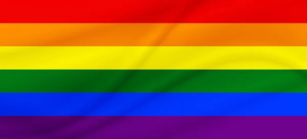 Bandeira LGBT quadrado ícone, crachá ou botão. Desenho do modelo, ilustração vetorial. O amor ganha. Símbolo LGBT em cores arco-íris. gay orgulho têxtil fundo —  Vetores de Stock