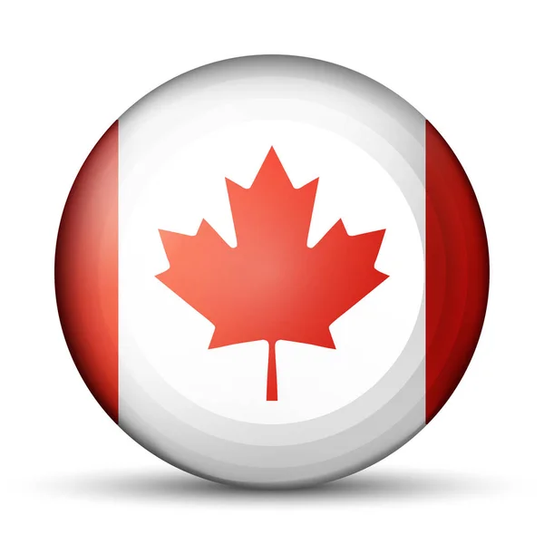 Стеклянный шар с флагом Канады. Круглая сфера, иконка шаблона. Канадский национальный символ. Глянцевый реалистичный шар, трехмерная абстрактная векторная иллюстрация на белом фоне. Большой пузырь. — стоковый вектор