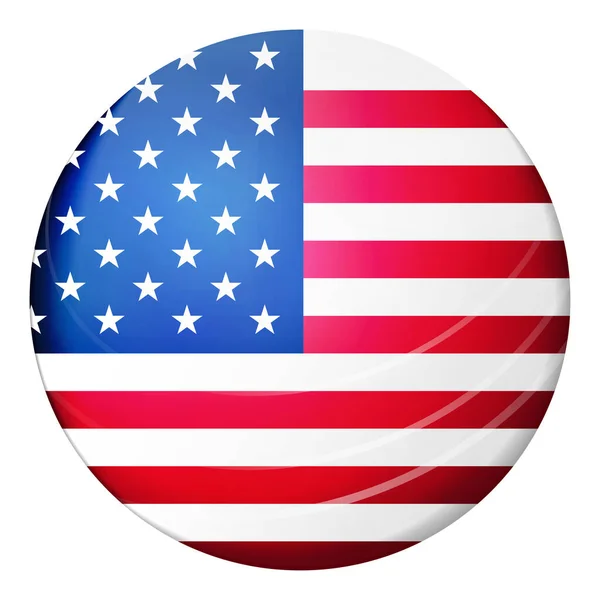 Glazen lichtbal met vlag van de VS. Ronde bol, sjabloon icoon. Amerikaans nationaal symbool. Glanzende realistische bal, 3D abstracte vector illustratie gemarkeerd op een witte achtergrond. Grote bubbel. — Stockvector