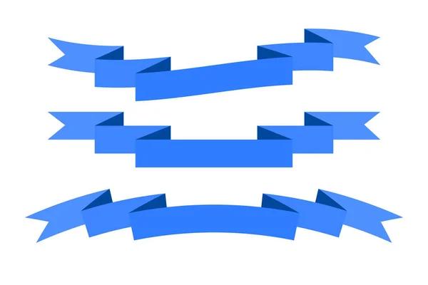 흰색 배경에 분리 된 파란 평평 한 리본 세트. 리본 배너 벡터 일러스트. 수채 색 레이스. — 스톡 벡터