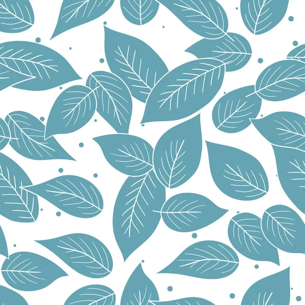 Patrón floral sin costuras con hojas exóticas azules sobre fondo blanco. Ramas tropicales. Ilustración de stock de vector de moda para papel pintado, carteles, tarjeta, tela, textil — Vector de stock