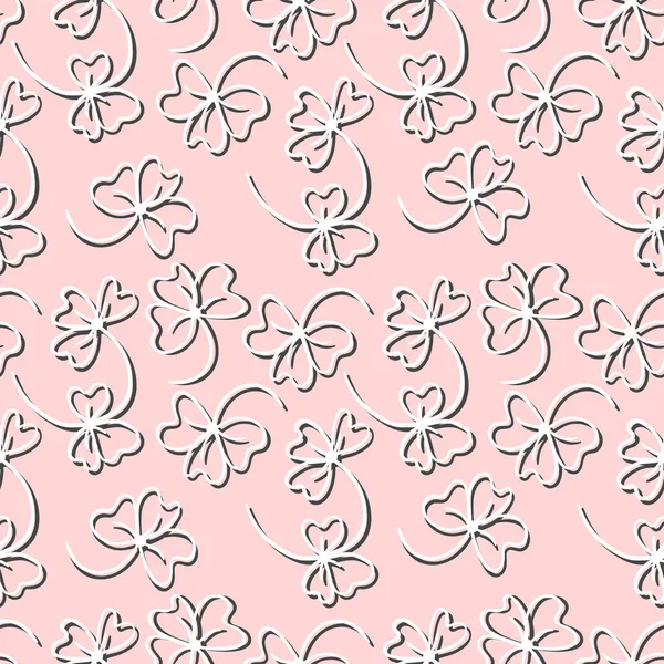 Trendy seamless floral pattern with ornament. White silhouette flowers on pink background. Simple minimalistic pattern with nature elements. Vector illustration for fabric, textile,poster,invitation. — Stock Vector