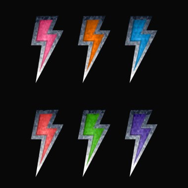 Oyun unsurları beyaz arkaplanda izole edildi. Bilgisayar oyunu için tasarım. Semboller ve simgeler. Oyun ve uygulama için koleksiyon düğmeleri. Farklı renkte yıldırım düğmesi. Çizgi film arayüzü.