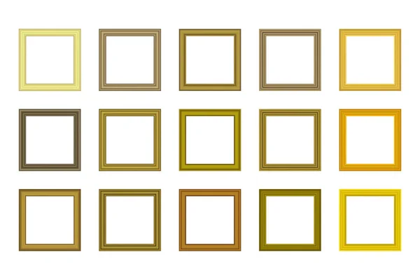 Grote set van vierkante gouden vintage houten frame voor uw ontwerp. Vintage dekmantel. Plaats voor tekst. Vintage antiek goud prachtige rechthoekige frames. Template vector illustratie. — Stockvector