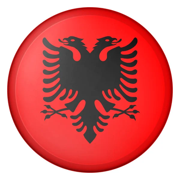 Glazen lichtbal met vlag van Albanië. Ronde bol, sjabloon icoon. Albanees nationaal symbool. Glanzende realistische bal, 3D abstracte vector illustratie gemarkeerd op een witte achtergrond. Grote bubbel. — Stockvector