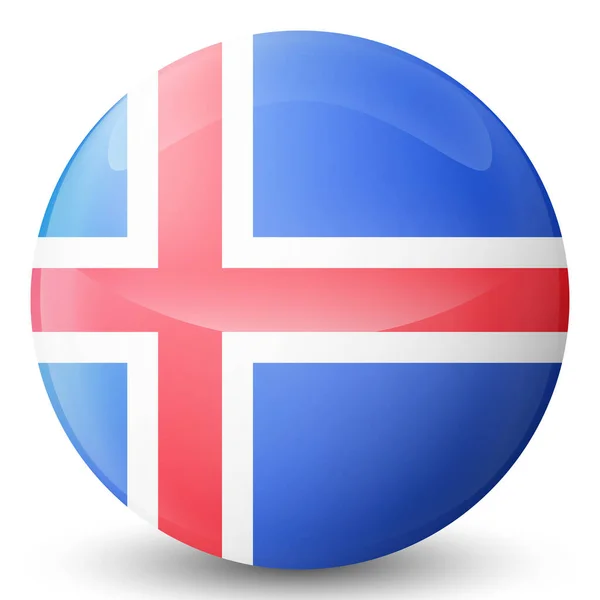 有冰岛国旗的玻璃球。圆形球体，模板图标。冰岛国家象征。光滑逼真的球，3D抽象矢量插图突出白色背景。大泡泡. — 图库矢量图片