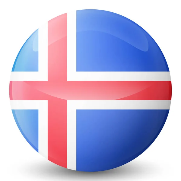 Glazen lichtbal met vlag van IJsland. Ronde bol, sjabloon icoon. IJslands nationaal symbool. Glanzende realistische bal, 3D abstracte vector illustratie gemarkeerd op een witte achtergrond. Grote bubbel. — Stockvector