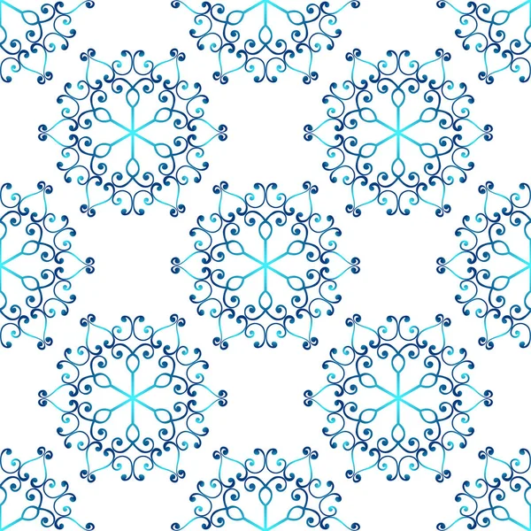 Winternahtloses Muster mit bunten Schneeflocken auf weißem Hintergrund. Vektor-Illustration für Stoff, Textiltapeten, Poster, Geschenkpapier. Weihnachtsvektorillustration. — Stockvektor
