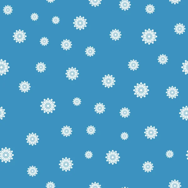 Winternahtloses Muster mit weißen Schneeflocken auf blauem Hintergrund. Vektor-Illustration für Stoff, Textiltapeten, Poster, Geschenkpapier. Weihnachtsvektorillustration. — Stockvektor