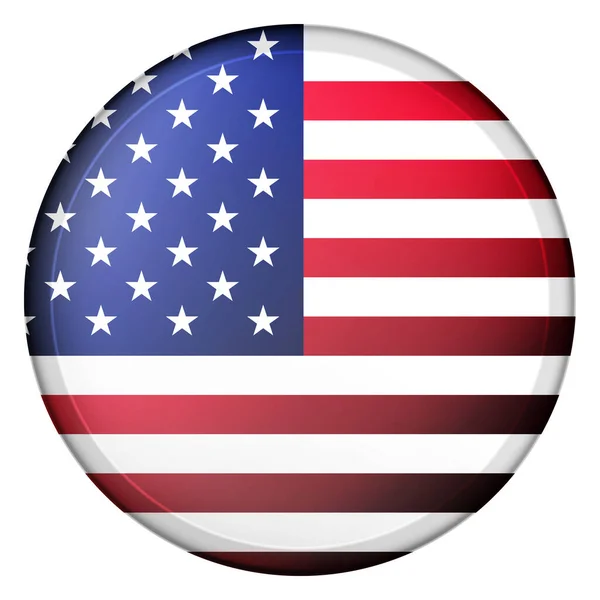 Glazen lichtbal met vlag van de VS. Ronde bol, sjabloon icoon. Amerikaans nationaal symbool. Glanzende realistische bal, 3D abstracte vector illustratie gemarkeerd op een witte achtergrond. Grote bubbel. — Stockvector