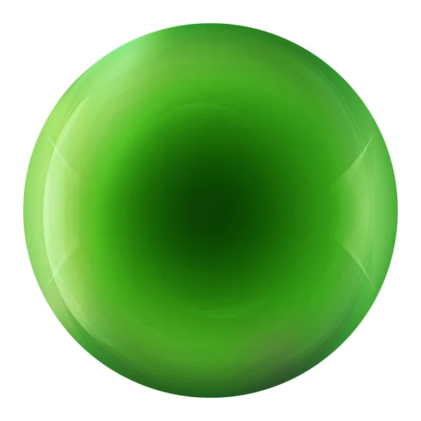 Glazen neon groene bal of kostbare parel. Glanzende realistische bal, 3D abstracte vector illustratie gemarkeerd op een witte achtergrond. Grote metalen bel met schaduw. — Stockvector