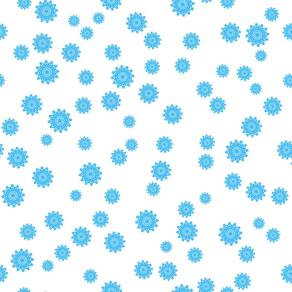 Winternahtloses Muster mit blauen Schneeflocken auf weißem Hintergrund. Vektor-Illustration für Stoff, Textiltapeten, Poster, Geschenkpapier. Weihnachtsvektorillustration. — Stockvektor