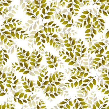 Yeşil filizli yay pürüzsüz desen. Kumaş, tekstil, duvar kağıdı, posterler, kağıt için vektör stok çizimi. Moda baskısı. Yapraklı dal. Doodle tarzı.