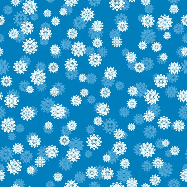 Mavi zemin üzerinde beyaz kar taneleri olan kışın pürüzsüz deseni. Kumaş, tekstil duvar kağıtları, posterler, hediye ambalaj kağıtları için vektör çizimi. Noel vektör illüstrasyonu. — Stok Vektör