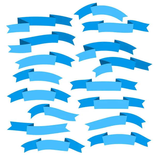 Σύνολο μπλε επίπεδες κορδέλες που απομονώνονται σε λευκό φόντο. Εικονογράφηση διανύσματος ταινιών banner. — Διανυσματικό Αρχείο