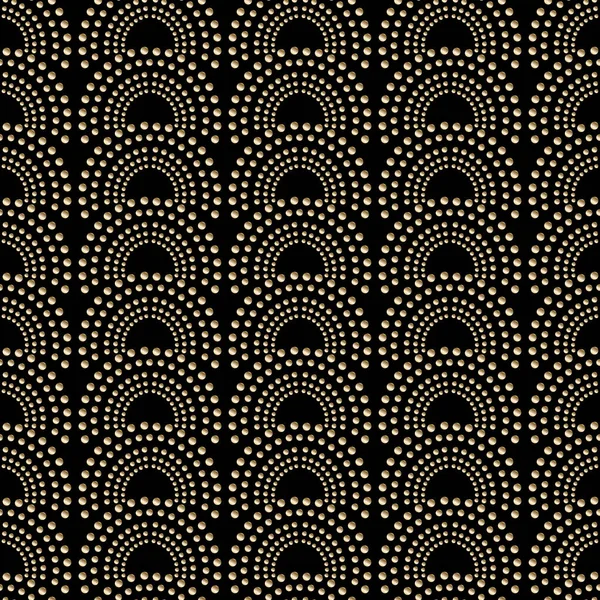 Art-déco-Design. Abstraktes geometrisches, nahtloses Muster mit goldenem, quadratischem Ornament auf schwarzem Hintergrund. Vintage dekorative Textur. Moderne stilvolle Luxus-Illustration für Tapeten, Webseiten, Textilien. — Stockvektor