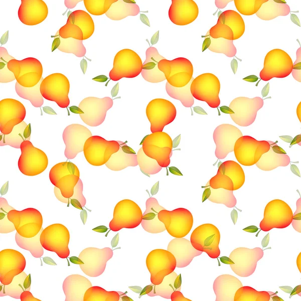 Renkli armutlarla komik bir sonbahar çizimi. Beyaz arka planda sevimli meyveler olan terzi desenleri. Yemek konsepti. Davetiye, poster, kart, kumaş, tekstil için şablon tasarımı. — Stok Vektör