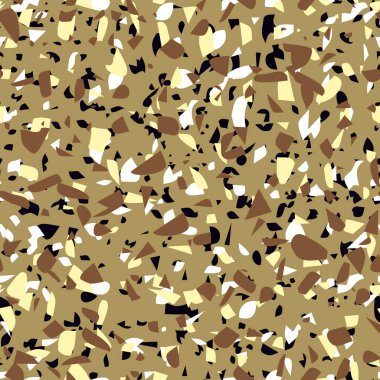 Geometrik kahverengi terrazzo dikişsiz desen. Soyut renkli modern arka plan. İnternet ve baskı için taş tasarımı. Venedik fayansları, döşeme dekorları. Kaotik pastel doku.