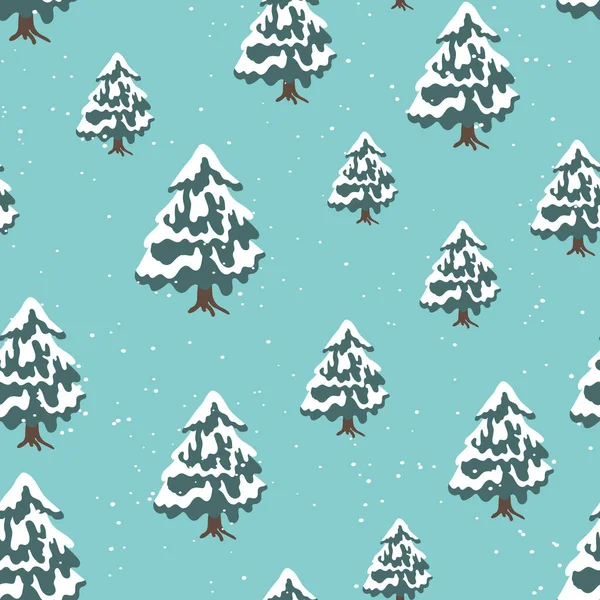 Modèle sans couture d'hiver avec arbre de Noël et flocons de neige sur fond de couleur. Illustration vectorielle pour tissu, papier peint textile, affiches, papier cadeau. Joyeux Noël et Nouvel An vecteur. — Image vectorielle