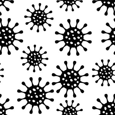 Beyaz arka planda bakteri olan kusursuz tıbbi desen. COVID-19 'u durdurun. Coronavirus. Zatürree. Virüs enfeksiyonu salgını.