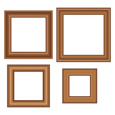Tasarımınız için bir dizi kare altın antika ahşap çerçeve. Klasik kılıf. Mesaj için yer. Antika altın sarısı, güzel dikdörtgen çerçeveler. Şablon vektör illüstrasyonu.