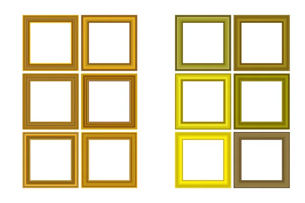 Big set of squared golden vintage wooden frame for your design. Vintage cover. Place for text. Vintage antique gold beautiful rectangular frames. Template vector illustration. — Stock Vector