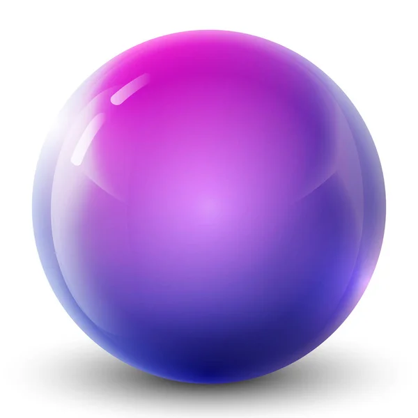 Bola de vidrio púrpura o perla preciosa. Bola realista brillante, ilustración vectorial abstracta 3D resaltada sobre un fondo blanco. Burbuja de metal grande con sombra. — Vector de stock