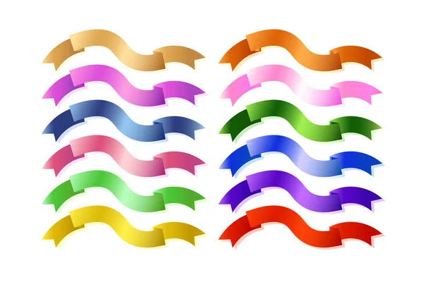 Set von bunten flachen Bändern isoliert auf weißem Hintergrund. Ribbon Banner Vektor Illustration. Handgezeichnete Spitze. — Stockvektor