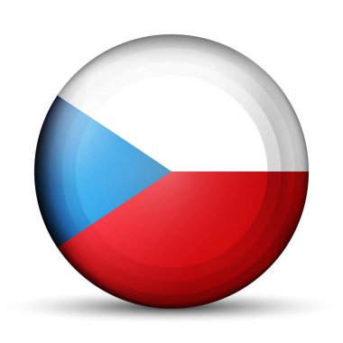 Çek Cumhuriyeti bayraklı cam ışıklı top. Yuvarlak küre, şablon simgesi. Ulusal sembol. Parlak gerçekçi top, beyaz arkaplanda işaretlenmiş üç boyutlu soyut vektör çizimi. Büyük kabarcık.