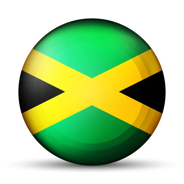 Szklana kula z flagą Jamajki. Kula okrągła, ikona szablonu. Jamajski symbol narodowy. Błyszcząca realistyczna piłka, 3D abstrakcyjna ilustracja wektorowa podkreślona na białym tle. Wielka bańka. — Wektor stockowy