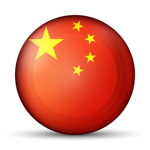 중국 국기가 달린 유리로 만든 가벼운 공. 둥근 구, 템플릿 아이콘. 중국의 국가 상징. 화려 한 현실적 공 , 3D 추상 벡터 일러스트가 흰색 배경에 강조되어 있습니다. 큰 거품. — 스톡 벡터