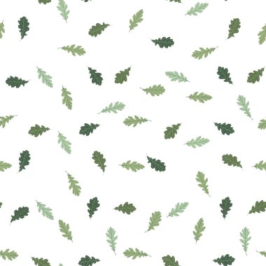 Beyaz arka planda renkli egzotik yaprakları olan dikişsiz çiçek deseni. Tropik yeşil meşe dalları. Duvar kağıdı, poster, kart, kumaş ve tekstil için moda vektör stoku çizimi.