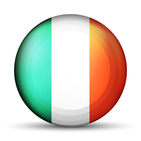 Bola de vidro com bandeira da Irlanda. Esfera redonda, ícone de modelo. Símbolo nacional irlandês. Bola realista brilhante, ilustração vetorial abstrata 3D destacada em um fundo branco. Grande bolha. — Vetor de Stock