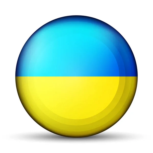 Glazen lichtbal met vlag van Oekraïne. Ronde bol, sjabloon icoon. Oekraïense nationale symbool. Glanzende realistische bal, 3D abstracte vector illustratie gemarkeerd op een witte achtergrond. Grote bubbel. — Stockvector