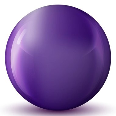 Cam mor top ya da değerli inci. Parlak gerçekçi top, beyaz arkaplanda işaretlenmiş üç boyutlu soyut vektör çizimi. Gölgeli büyük metal baloncuk.
