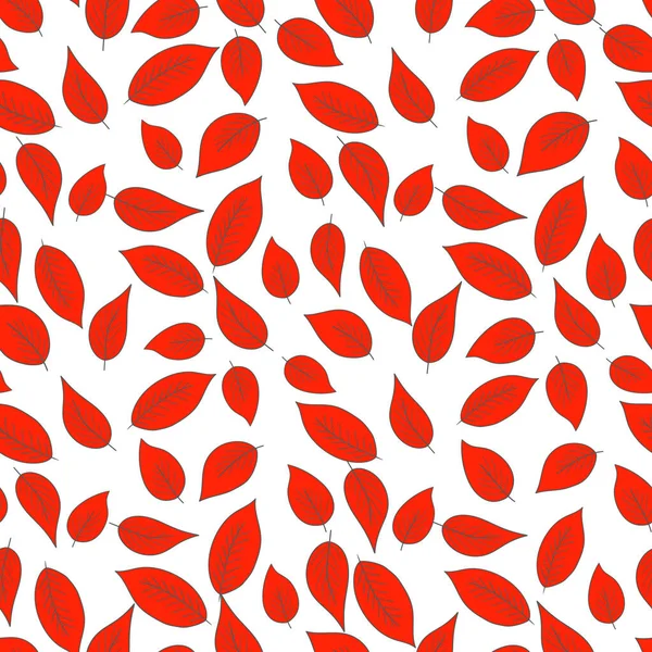 Patrón floral sin costuras con hojas rojas exóticas sobre fondo blanco. Ramas tropicales. Ilustración de stock de vector de moda para papel pintado, carteles, tarjeta, tela, textil. — Archivo Imágenes Vectoriales