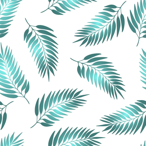 Patrón floral sin costuras con hojas exóticas de colores sobre fondo blanco. Ramas verdes tropicales. Ilustración de stock de vector de moda para papel pintado, carteles, tarjeta, tela, textil. — Vector de stock