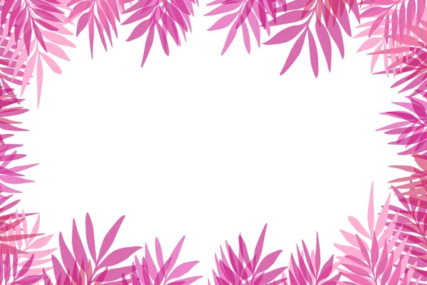 Moldura floral com galhos exóticos coloridos sobre fundo branco. Borda ornada com folhas trópicas. Ilustração de estoque vetorial para papel de parede, cartazes, cartão. Estilo Doodle. Espaço de cópia. — Vetor de Stock