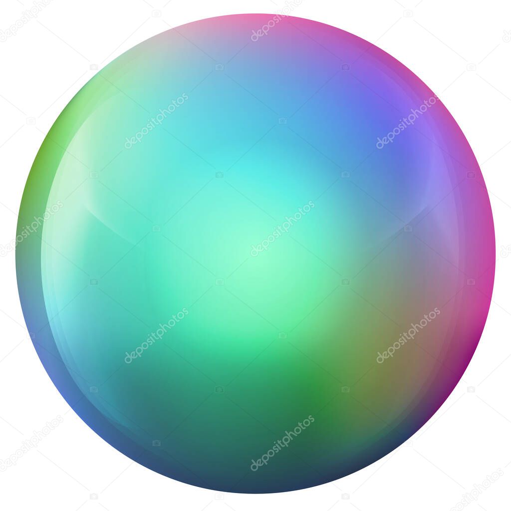 Glass colorful ball or precious pearl. Glossy realistic ball, 3D abstract vector illustration highlighted on a white background. Big metal bubble with shadow.