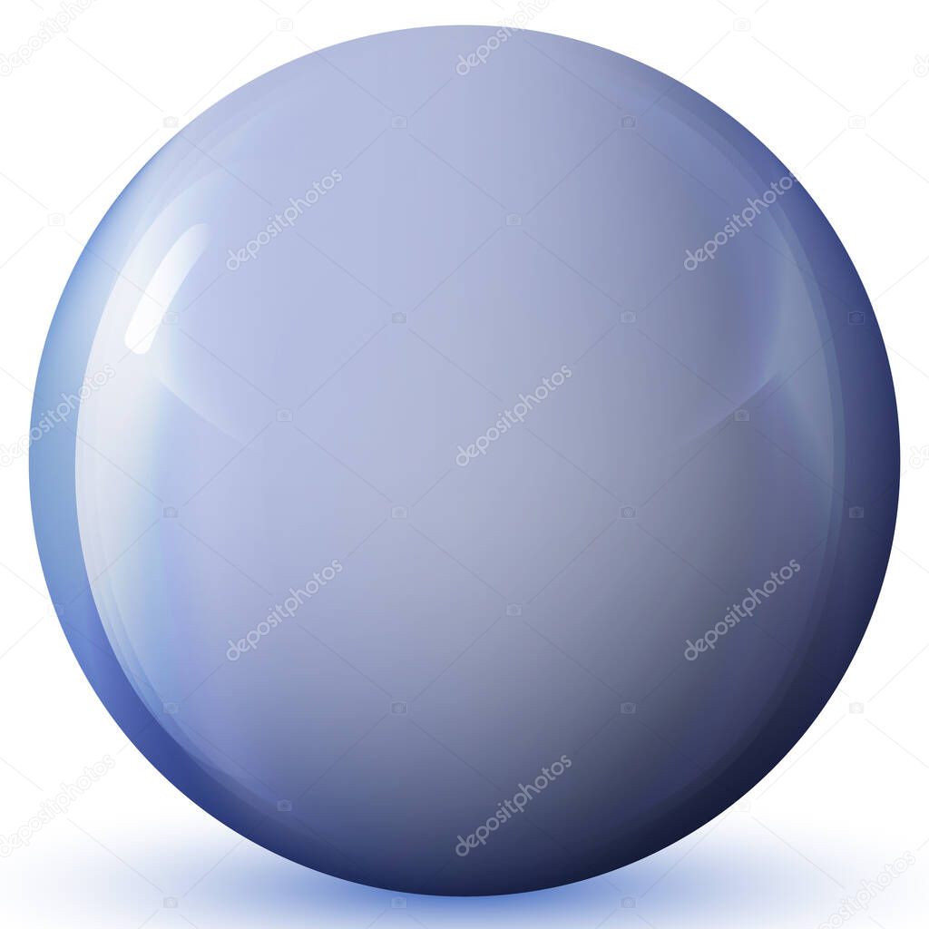 Glass blue ball or precious pearl. Glossy realistic ball, 3D abstract vector illustration highlighted on a white background. Big metal bubble with shadow.