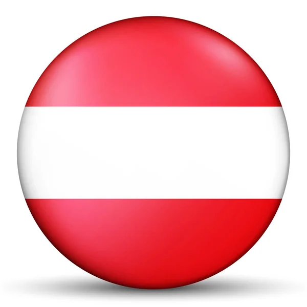 Avusturya bayraklı cam top. Yuvarlak küre, şablon simgesi. Avusturya ulusal sembolü. Parlak gerçekçi top, beyaz arkaplanda işaretlenmiş üç boyutlu soyut vektör çizimi. Büyük kabarcık. — Stok Vektör