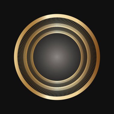 Siyah arka planda dantel süslemeli altın çerçeve. Art deco. Lüks altın yuvarlak mandala, el çizimi tasarımı. Etnik motif. Soyut vektör illüstrasyonu. Davet için şablon tasarımı.