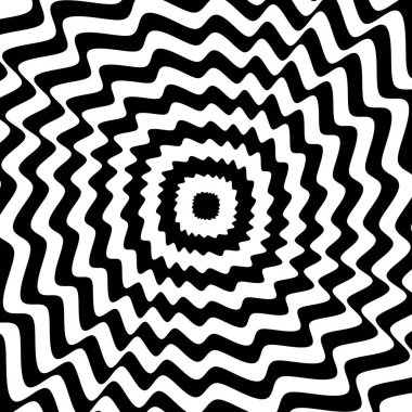 Hipnoz edici siyah-beyaz spiral. Tek renkli soyut bir arkaplan. Vektör düz geometrik çizim. Pankart, web sitesi, şablon, broşür, poster tasarımı.