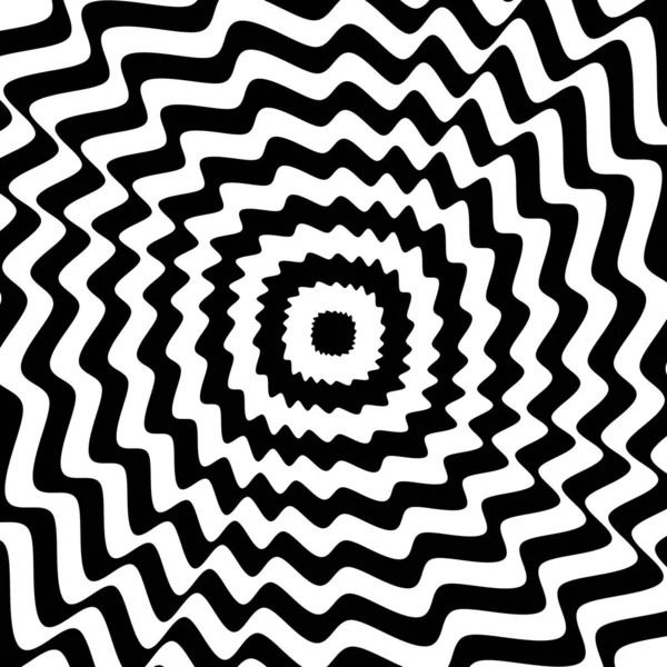 Hipnoz edici siyah-beyaz spiral. Tek renkli soyut bir arkaplan. Vektör düz geometrik çizim. Pankart, web sitesi, şablon, broşür, poster tasarımı. — Stok Vektör