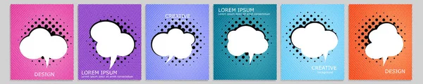 Vektör kapağı dizaynı. Soyut pop sanatı, not defteri, defter broşürleri, kitap ve dergi için konuşma baloncukları içeren şablon tasarımı. Parmak izi için planlayıcı ve günlük örtüsü.
